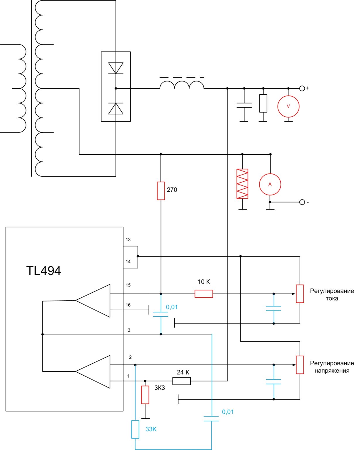 Atx лабораторный блок питания на lm358 и tl494 не работает регулировка тока