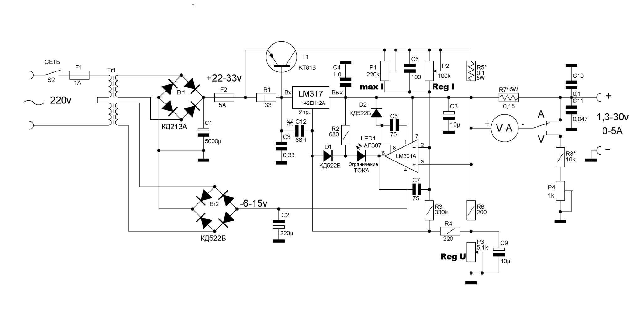 Двухполярный блок питания на lm317 и lm337 с регулировкой тока и напряжения