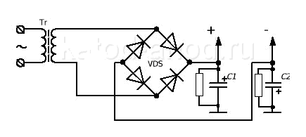 Схема двухполярного блока питания