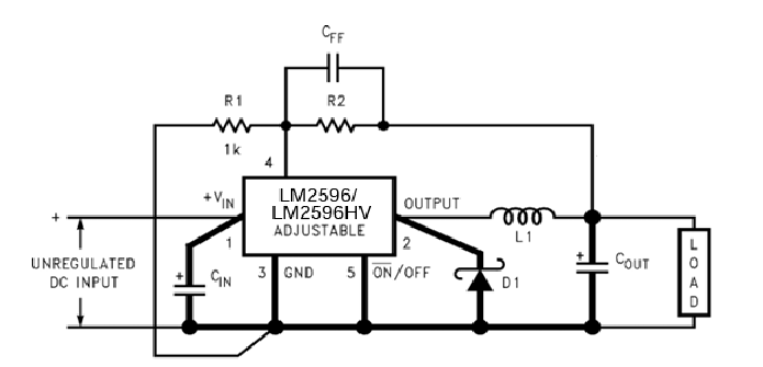 Схема включения и характеристики LM2596